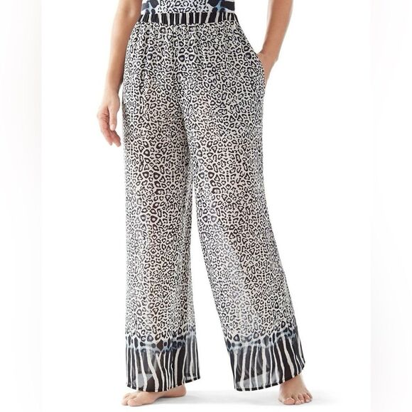 GOTTEX Wide Leg Animal Print Lounge Pants Size Large Chic Lightweight Comfort - Picture 1 of 7